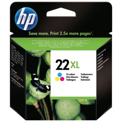 hp 22XL High Yield Ink Cartridge, Tri-Colour Single Pack, C9352CE